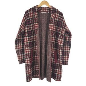Cyrus Womens Houndstooth Open Front Cardigan Sweater Burgundy Black C402315FM M